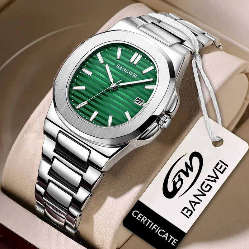 Luxury Green Square Men’s Watch – Waterproof, Luminous & Stainless Steel